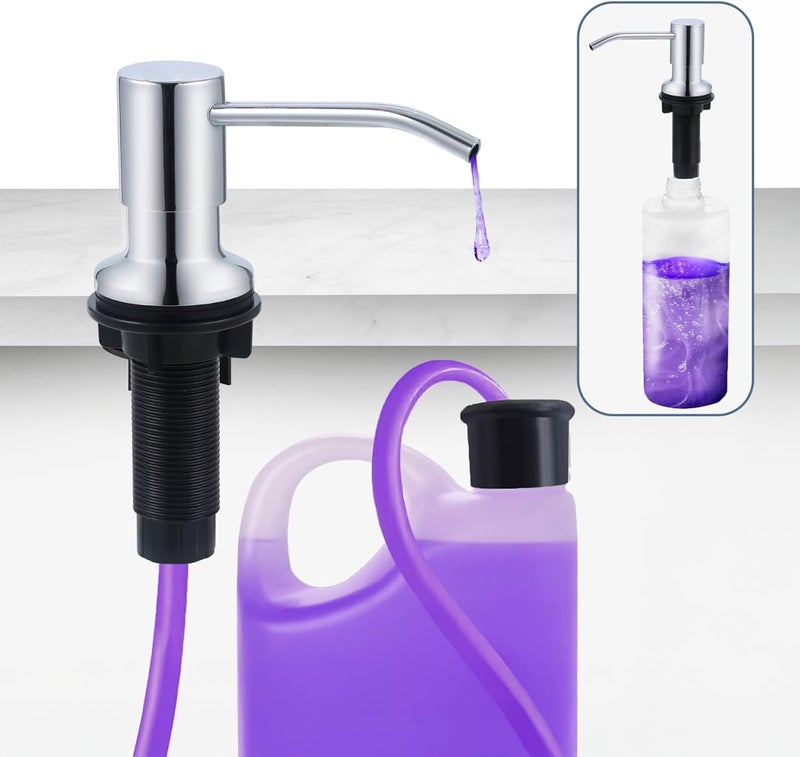 Sben Built-in Kitchen Sink Soap Dispenser – Stainless Steel Pump, 17 oz Bottle and Extension Tube Kit 47", Upgraded Metal Check Valve, Countertop Hand Soap & Lotion Dispenser (Chrome) - Image 1